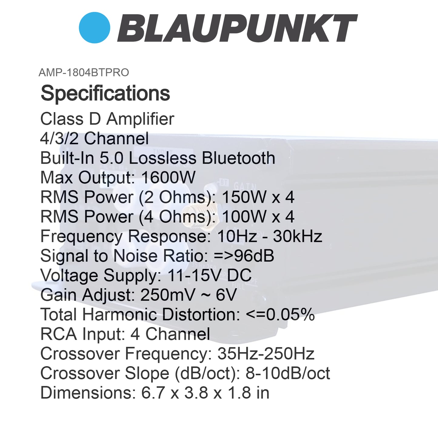Blaupunkt AMP-1804BTPRO 1600W 4-Channel Amplifier with Bluetooth