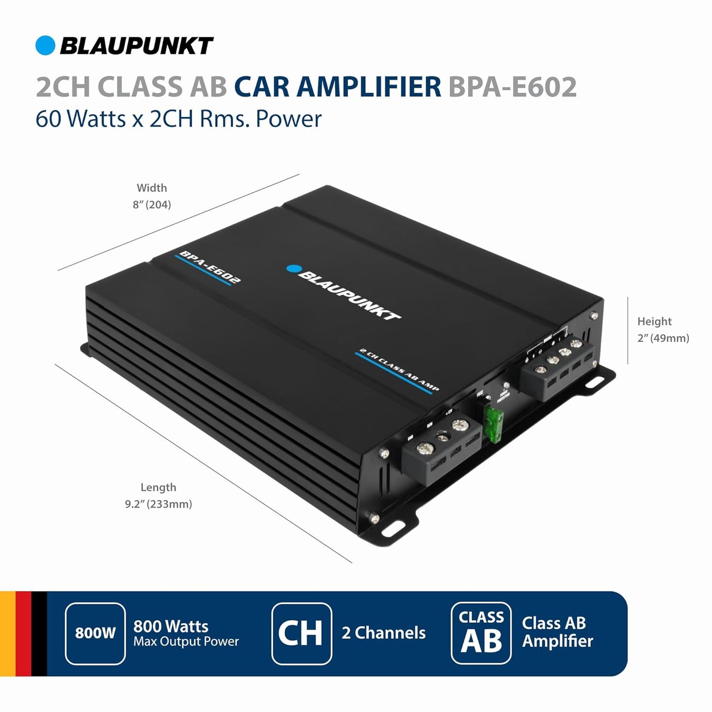 Blaupunkt BPA-E602 2-Channel 800W Amplifier for Car Audio