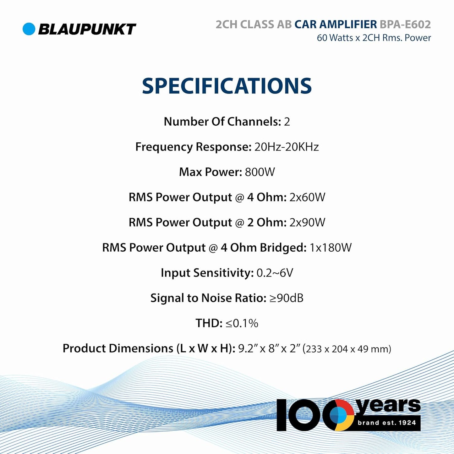 Blaupunkt BPA-E602 2-Channel 800W Amplifier for Car Audio