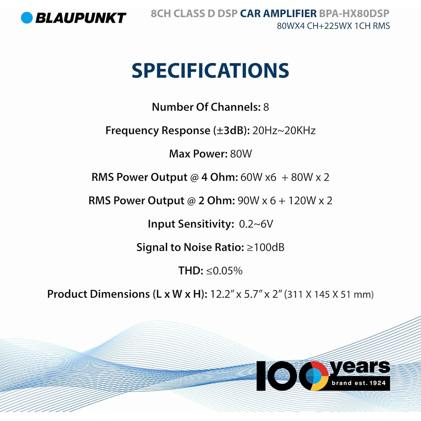 Blaupunkt BPA-HX80DSP 8 Channel Class D DSP Amplifier Car Audio Receiver System