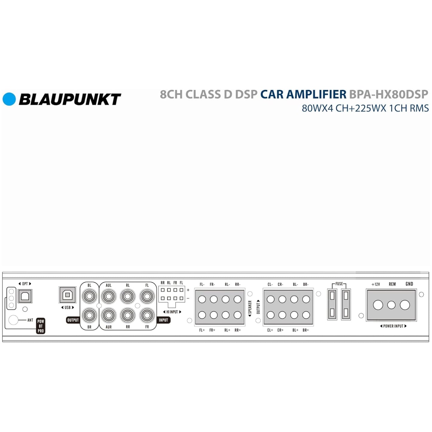 Blaupunkt BPA-HX80DSP 8 Channel Class D DSP Amplifier Car Audio Receiver System