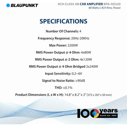 Blaupunkt BPA-HX320 4-Channel Car Amplifier